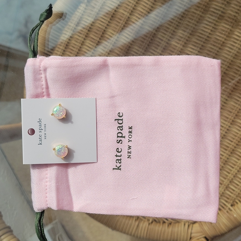 Kate Spade rise and shine opal glitter earrings with pouch